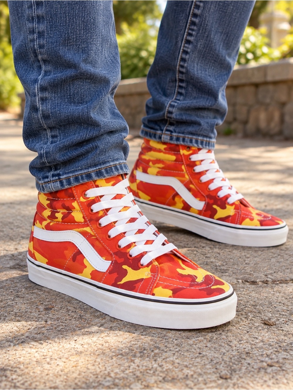 Vans Sk8-Hi Orange Yellow Camo High Top Sneakers Men’s 6 Women’s 7.5